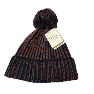 Sweet Turns Winter Knit Beanie, Navy, Salmon & Turquoise